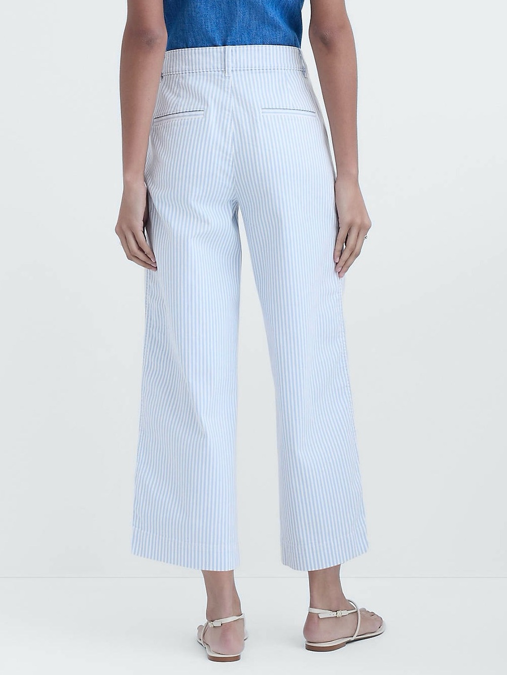 LOFT Size 8P Blue/White Stripe Palmer Wide Leg Crop Pants Cotton-Spandex - Picture 4 of 9